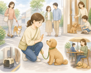 人間社会に安心して適応していく子犬と飼い主