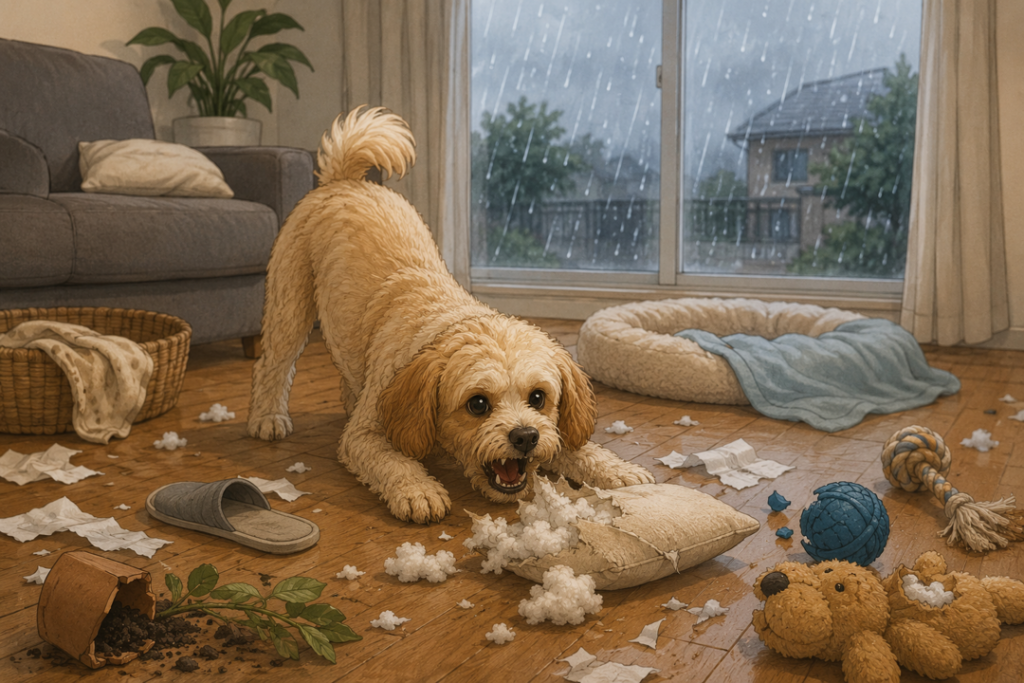 雨の日に問題行動が増える犬と社会性不足の関係